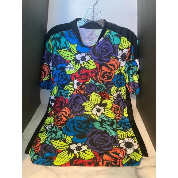 New Mens Adidas Floral‎ Soccer Jersey Sz Small​ - Picture 1 of 5